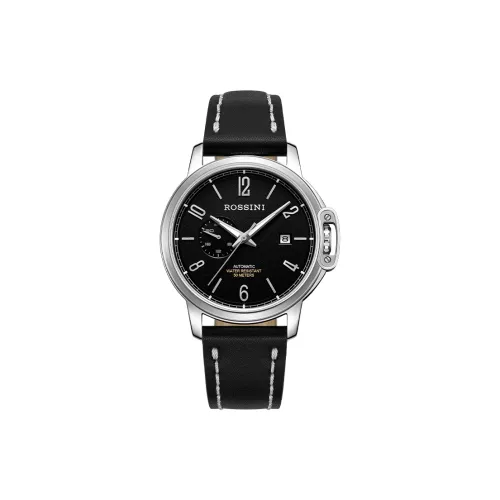 ROSSINI Designer Collection Mechanical Movement Cowhide Strap Watch Men's Watches Black Dial