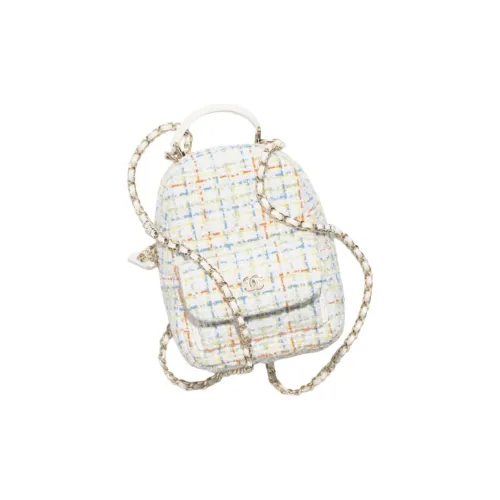 CHANEL Wool Backpack Mini Women's White Multicolor
