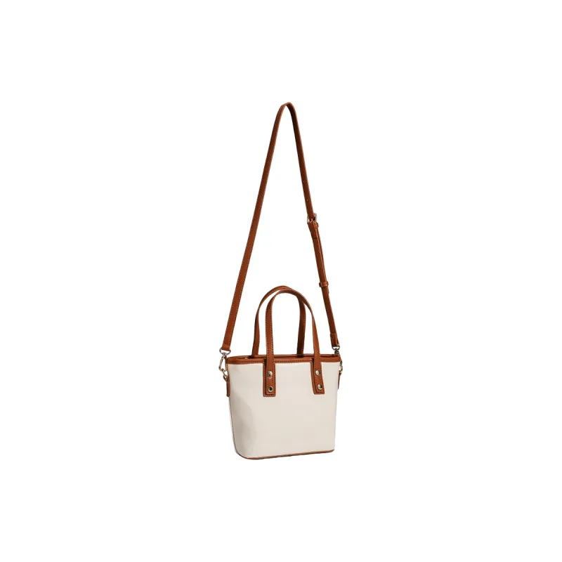 OCTSUI PU Tote Bag Shopping Bag Shoulder Bags Women's Ecru/Black-3