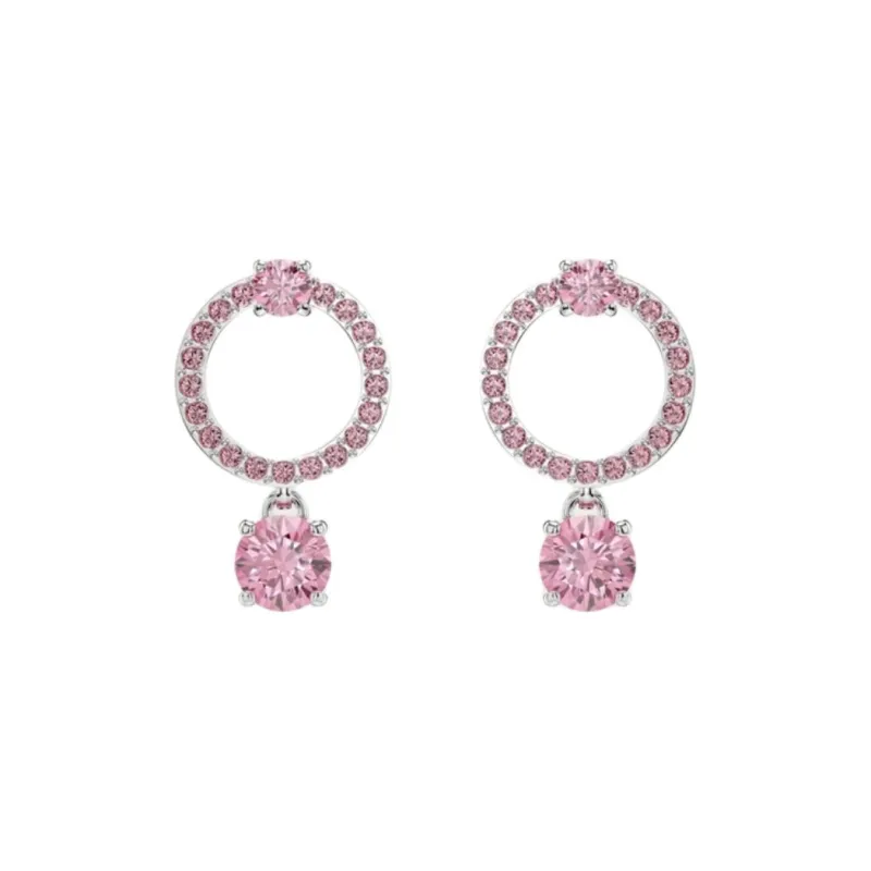 Swarovski Rhodium Plated, Crystal Earrings Women's Pink-0