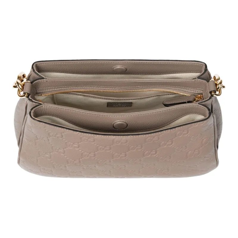 GUCCI Grain Leather Shoulder Bag, Portable Crossbody Bag Small Size Women's Taupe-5