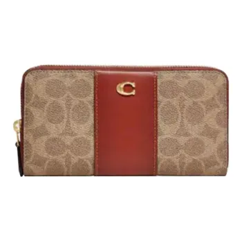 COACH Canvas With Refined Calfskin Clutch Wallet Men's Monogram Brown & Red Brown