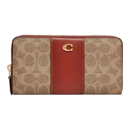 COACH Canvas With Refined Calfskin Clutch Wallet Men's Monogram Brown & Red Brown