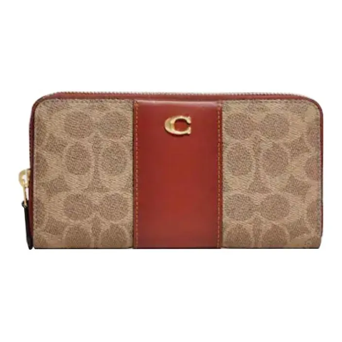 COACH Canvas With Refined Calfskin Clutch Wallet Men's Monogram Brown & Red Brown-0