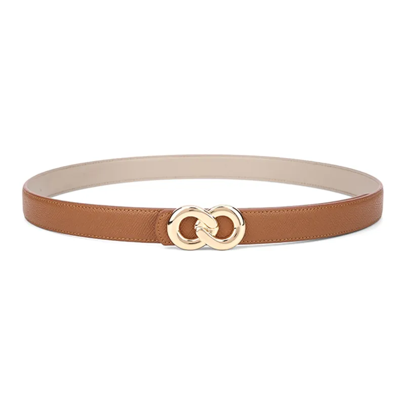 HONGU Split Cow Leather Belts Women's Brown/Pitch Black H2634812 2.4cm-1