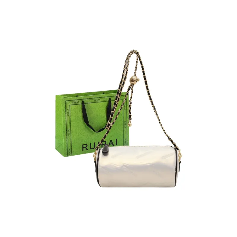 RUIPAI PU Cylinder Bag, Shoulder Bag Women's Black/Ecru/Champagne/Silver-6