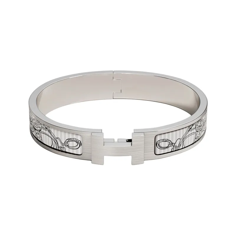 HERMES Enamel, Metal, Palladium Bangles Men's Silver-0