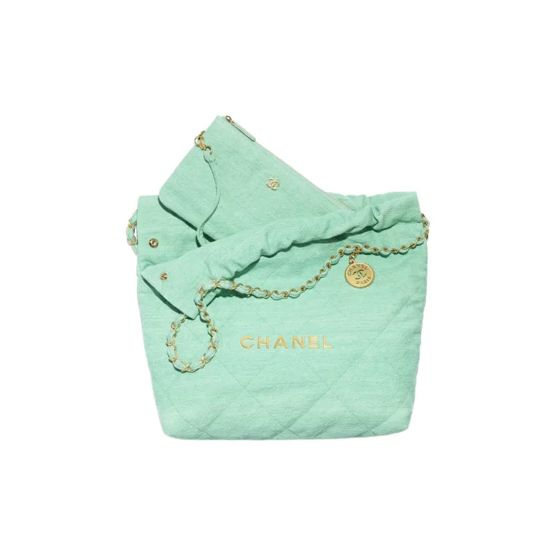 CHANEL Washed Denim Handbag Mini Women's Turquoise-4