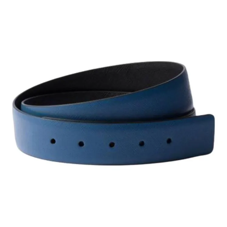 PRADA Leather Leather Belts Men's Blue Width 3.5CM-0