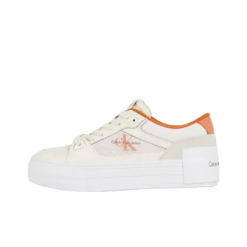 CKJ CALVIN KLEIN JEANS Low Top Skateboard Shoes 3cm Women's White Orange