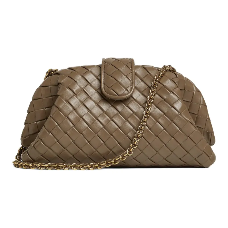 Bottega Veneta Sheepskin One Shoulder Clutch Women's Pinecone Brown-1