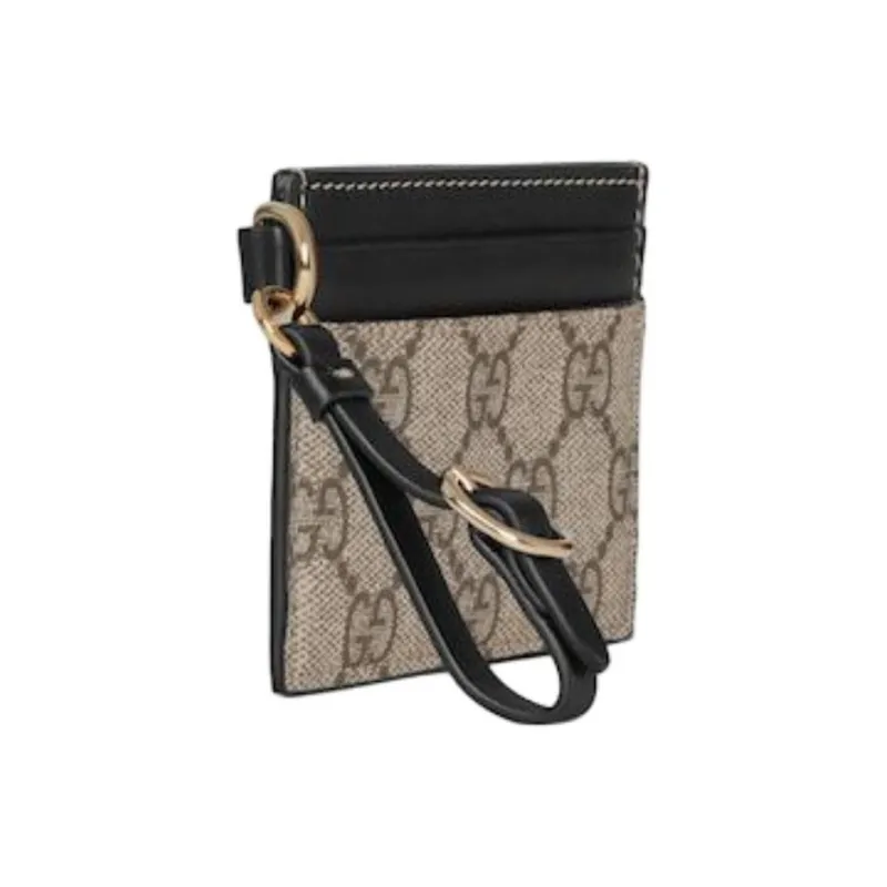 GUCCI GG Emblem Coated Canvas Card Holder Women's Beige & Dark Brown-1