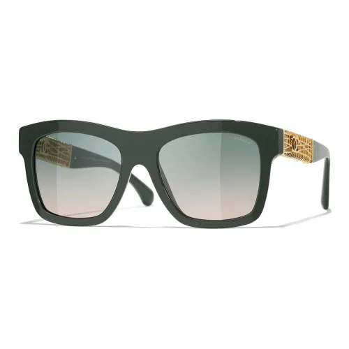 CHANEL Metal Acetate Irregular Shape Sunglasses Women's Green