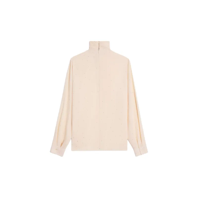 CELINE Draped Neck Blouse With Rhinestones In Lightweight Sablé-1