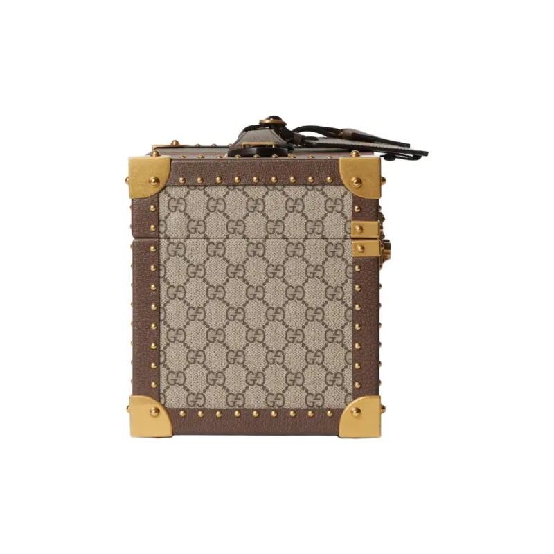 GUCCI Canvas Makeup Case Storage Box Medium Size Women's Beige & Ebony-3