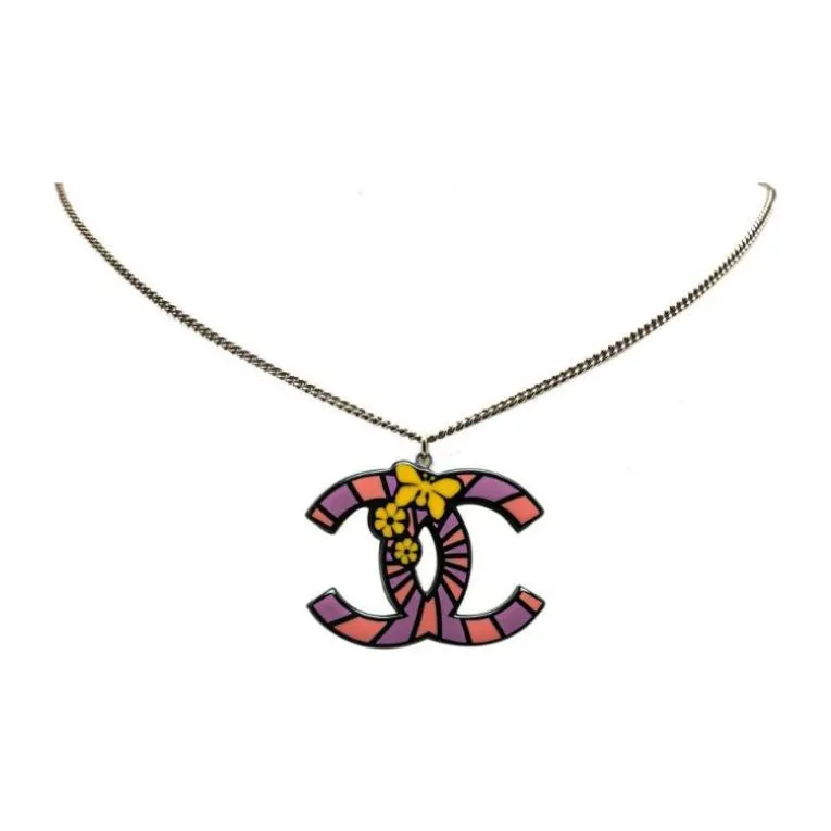 CHANEL 2015 Enamel Brass Butterfly Cc Pendant Costume Necklace-0