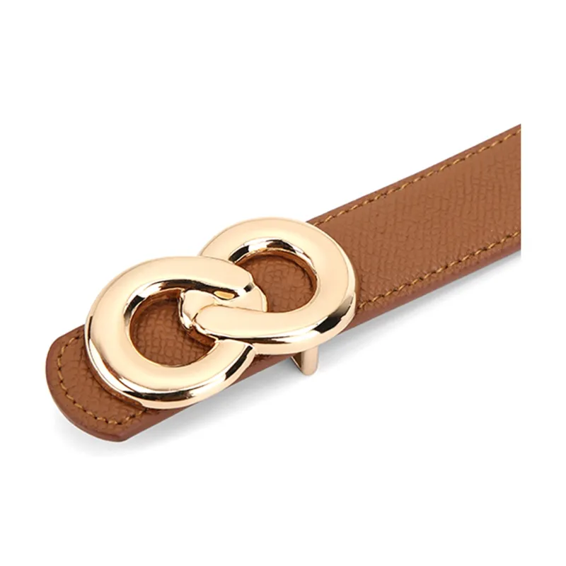 HONGU Split Cow Leather Belts Women's Brown/Pitch Black H2634812 2.4cm-3