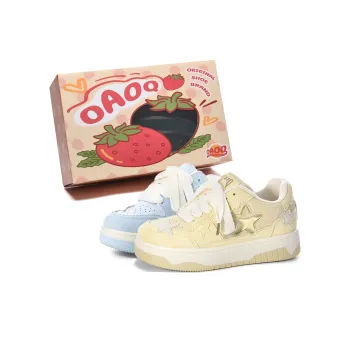 OAOQ Lightweight Low Top Skateboard Shoes Women's Yellow Blue Mismatched