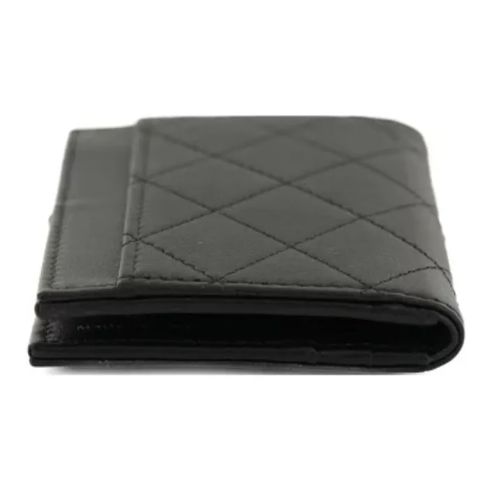CHANEL So Black Calfskin Wallet Coin Purse Women's Black-4