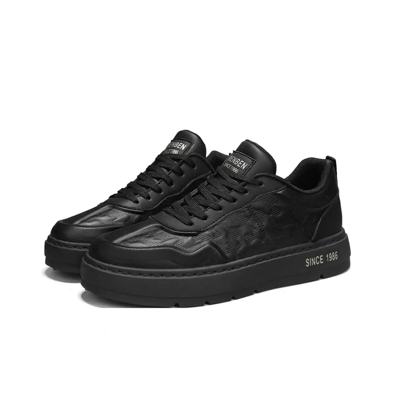 RENBEN Non slip Lightweight Low Top Skateboard Shoes Men's Black-3