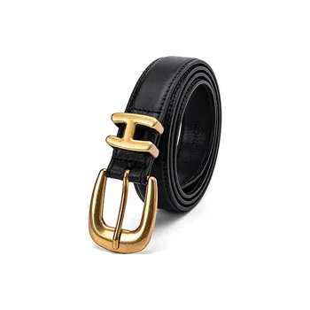 HONGU Cow Split Leather Leather Belts Women's Pitch Black Brown Width  2.4cm