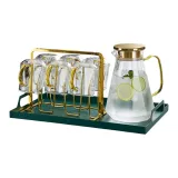 Crystal Diamond Kettle+Crystal Diamond Cup 6 Pack+Gold Stand+Dark Green Iron Tray