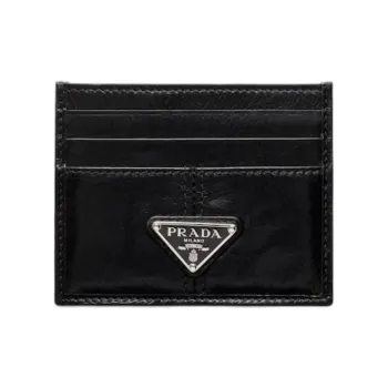PRADA Leather Card Holder Men's Black