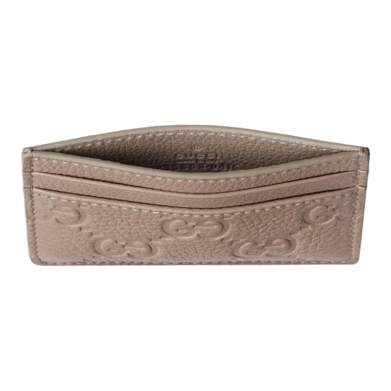 GUCCI Grained Leather Card Holder Women's Taupe-2