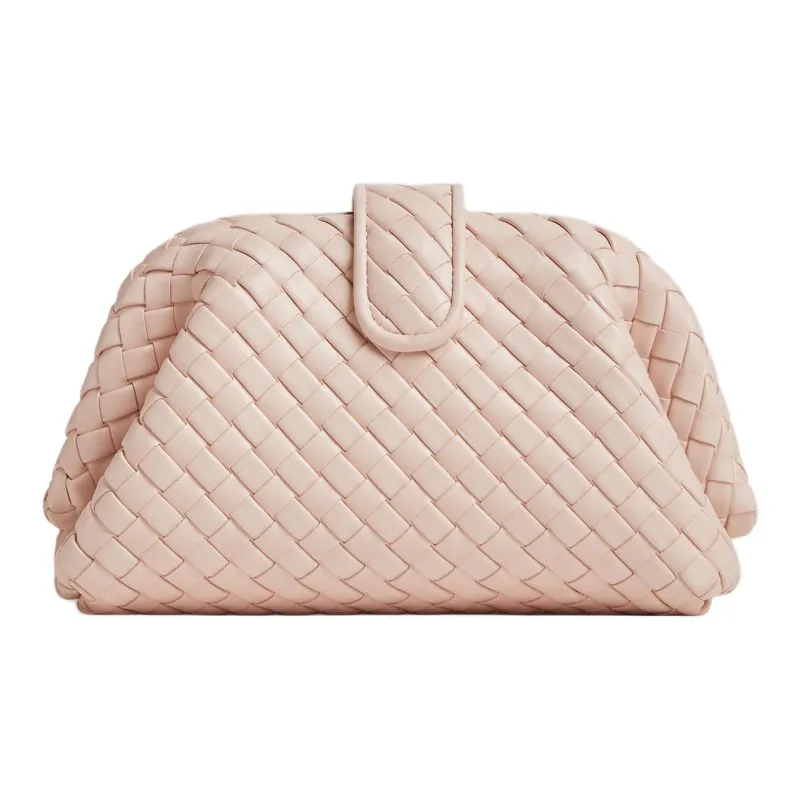 Bottega Veneta Sheepskin One Shoulder Crossbody Clutches Small Size Women's Carved Pink-3