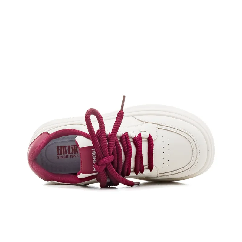 HUANQIU Anti Slip And Wear Resistant Lightweight Low Top Skateboard Shoes Women's Beige Burgundy-3