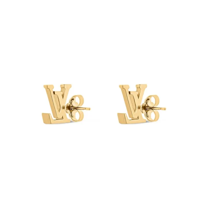 LOUIS VUITTON Metal Enamel Stud Earrings Women's Gold-1