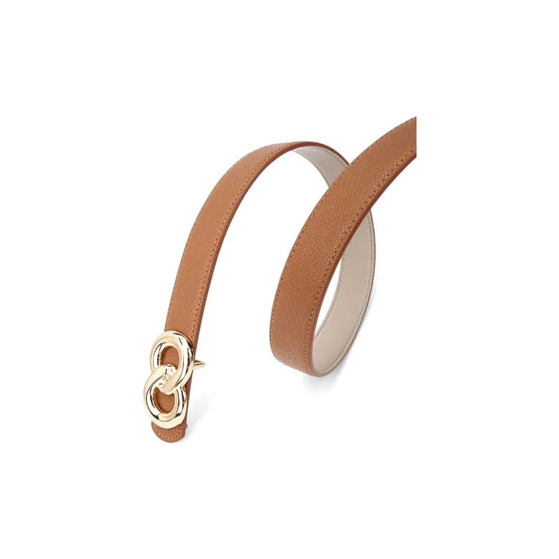HONGU Split Cow Leather Belts Women's Brown/Pitch Black H2634812 2.4cm-4