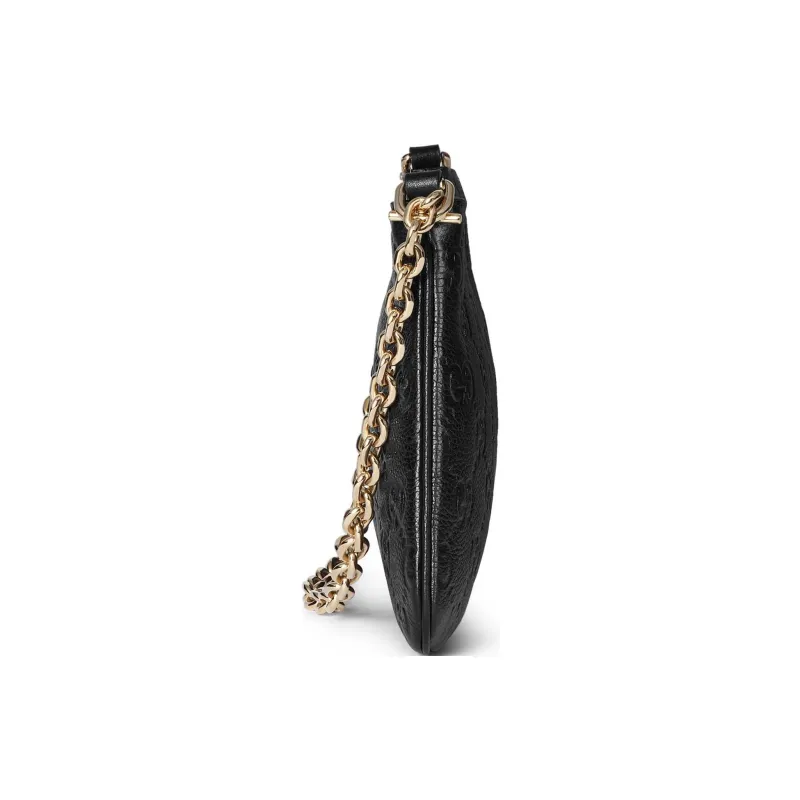 GUCCI GG Emblem Grain Leather Handbag, Shoulder Bag Small Size Women's Black-3