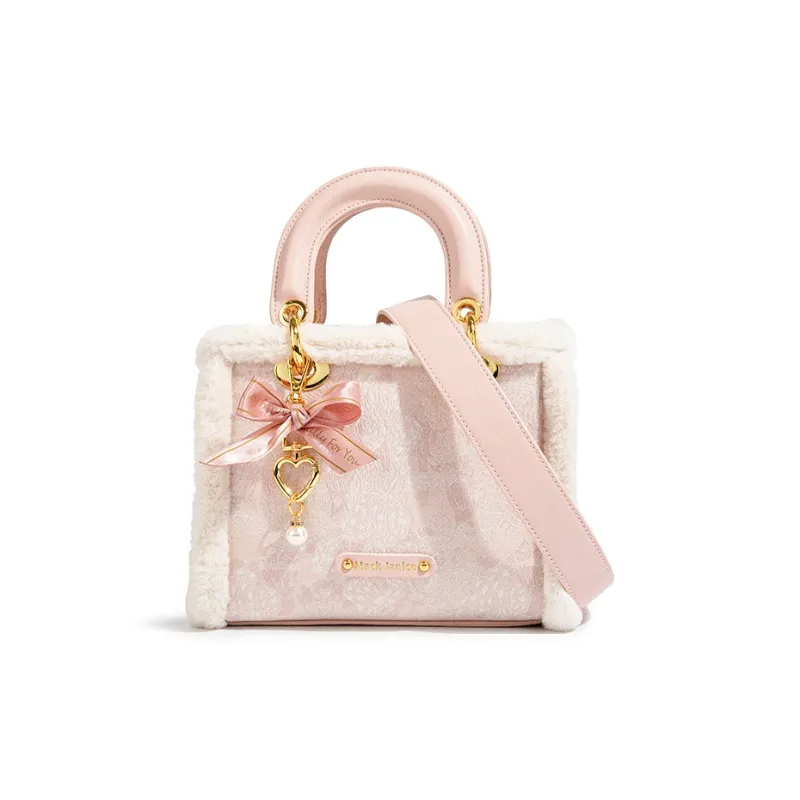 MACKJANICE Polyurethane Crossbody Handbags Women's Lambswool Embroidered Pink-1