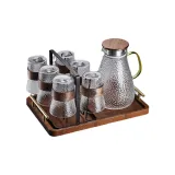 350ml Click-and-Play Accordion Cup X 6+Stand+Solid Wood Gold Handle Tray+Hammered Texture 1800ml Doo Doo Pot