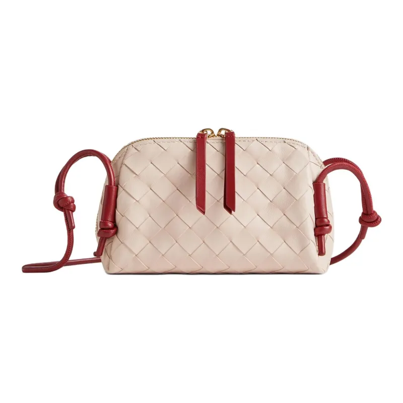 Bottega Veneta Sheepskin Handheld Shoulder Bag Women's Carved Pink/Sandalwood Wood Color-0