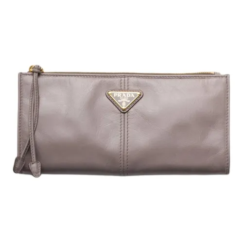 PRADA Leather Clutch Women's Dark Gray