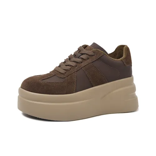 CAMEIDO Height Increasing Mid Top Casual Shoes Women's Brown