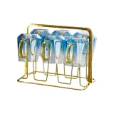 Gradient Blue Crystal Glass Cup 6 Pack+Fashion Gold Holder