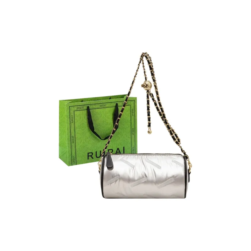 RUIPAI PU Cylinder Bag, Shoulder Bag Women's Black/Ecru/Champagne/Silver-18