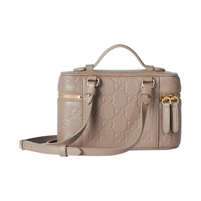 GUCCI GG Emblem Leather Shoulder Bag, Crossbody Bag, Handbag Extra Mini Women's Taupe-3