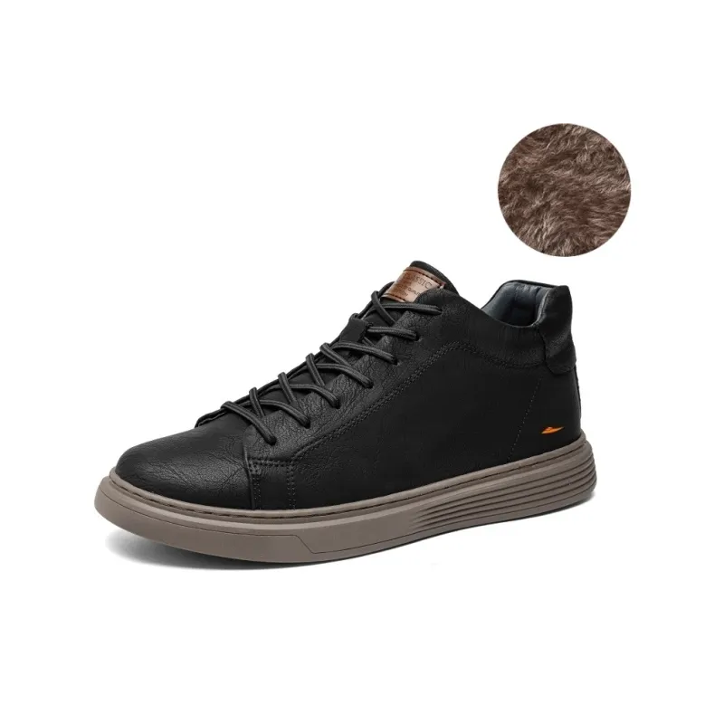 Kuding Skateboard Shoes Men Mid Top Black/Beige/Brown-12