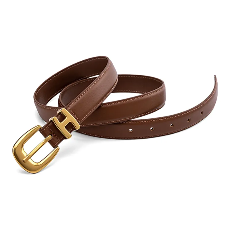 HONGU Split Cow Leather Belts Women's Pitch Black, Brown Width 2.4cm-4