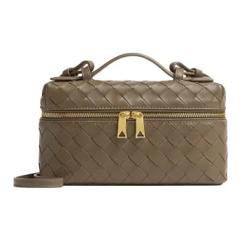 Bottega Veneta Calfskin Makeup Bag Women's Light Pinecone