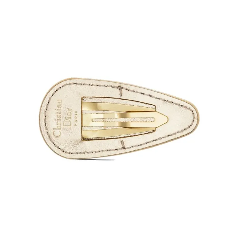 DIOR Cow Leather Stainless Steel Zinc Alloy Metal Hair Clips Women's Light Gold-1
