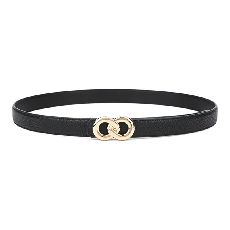 HONGU Split Cow Leather Belts Women's Brown/Pitch Black H2634812 2.4cm-7