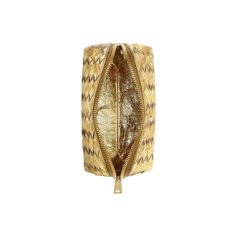 Bottega Veneta Cow Leather Handheld Makeup Bag Trumpets Women's Gold-2