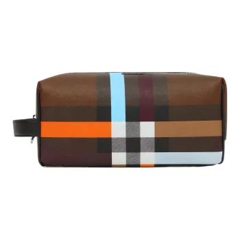 Burberry Cow Leather Storage Bags Toiletry Bags Men's Dark Birch Brown