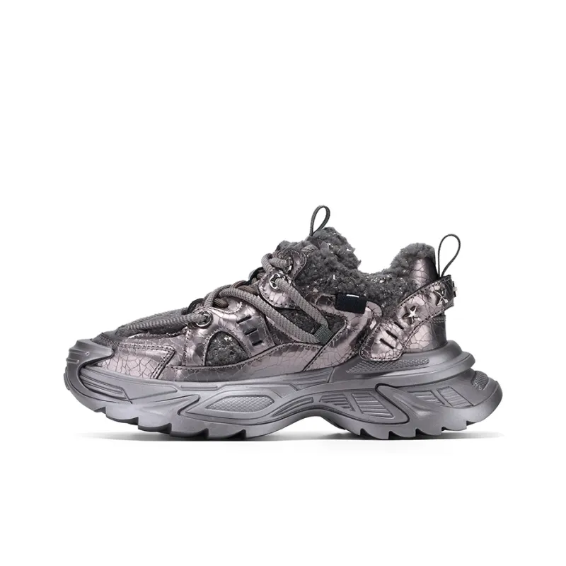 GG-CC Fleece-Lined Chunky Sneakers Cushioning Coverage Wear-Resistant Slip-Resistant Low-Top Warm Casual Shoes Women's-5