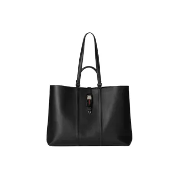 GUCCI Soft Grained Leather Tote Bag Shopping Bag Handbag Large Size Women's Black